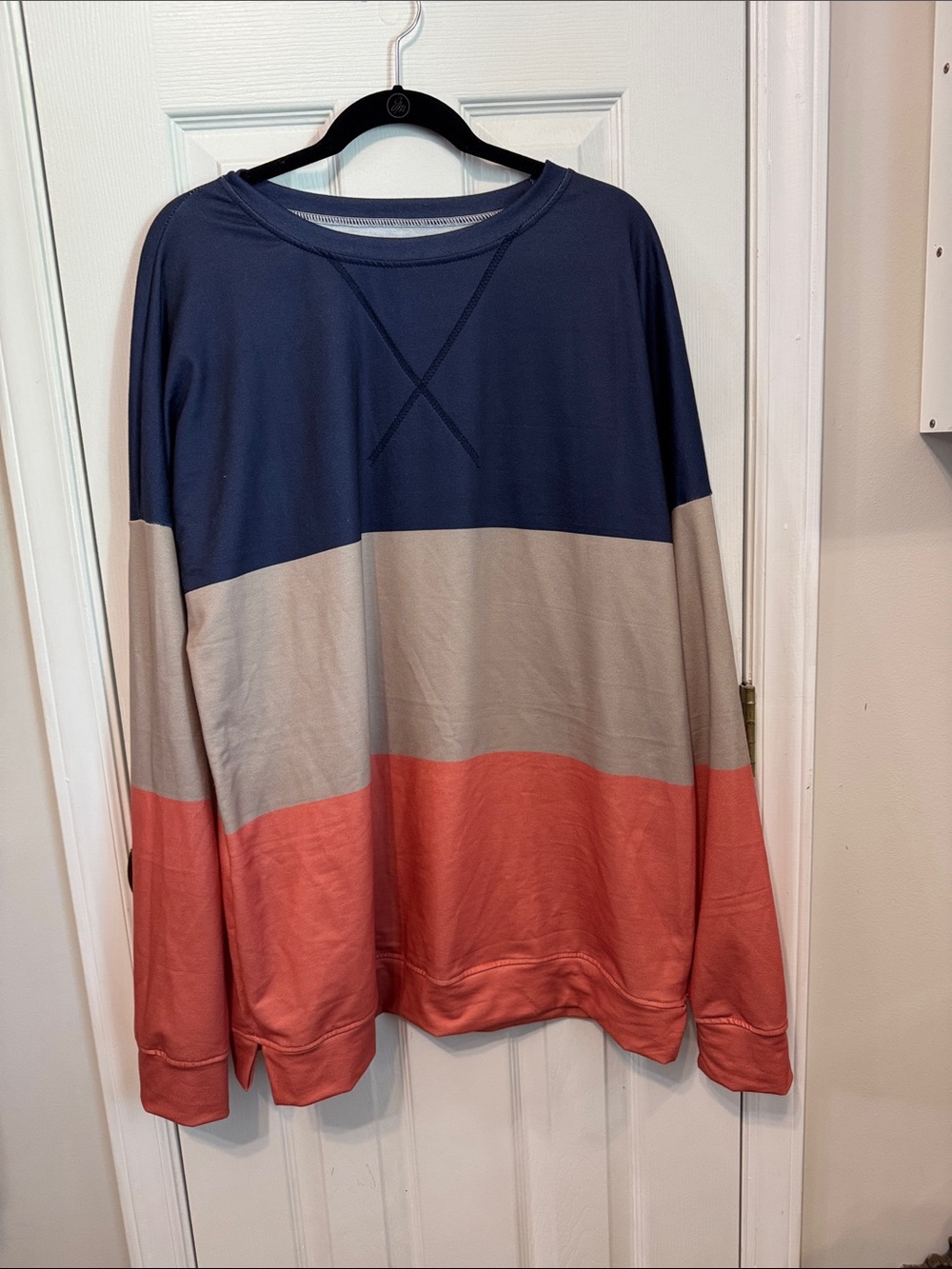 Colorblock Pullover Sweatshirt in Navy, Taupe & Coral
